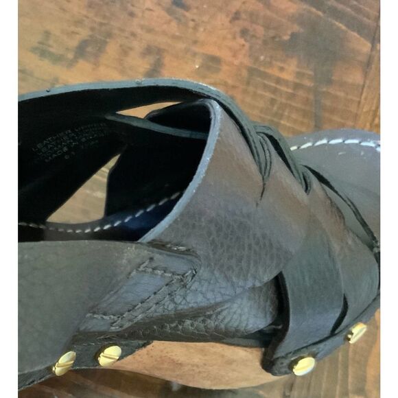 TORY BURCH Jodie Brown Leather Wooden Heels 7.5M - Picture 9 of 13